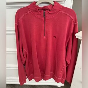 Tommy Bahama Sweater Mens Size XXL Red 1/4 Zip Up Pullover